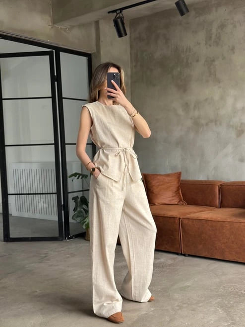 Ensemble beige en lin