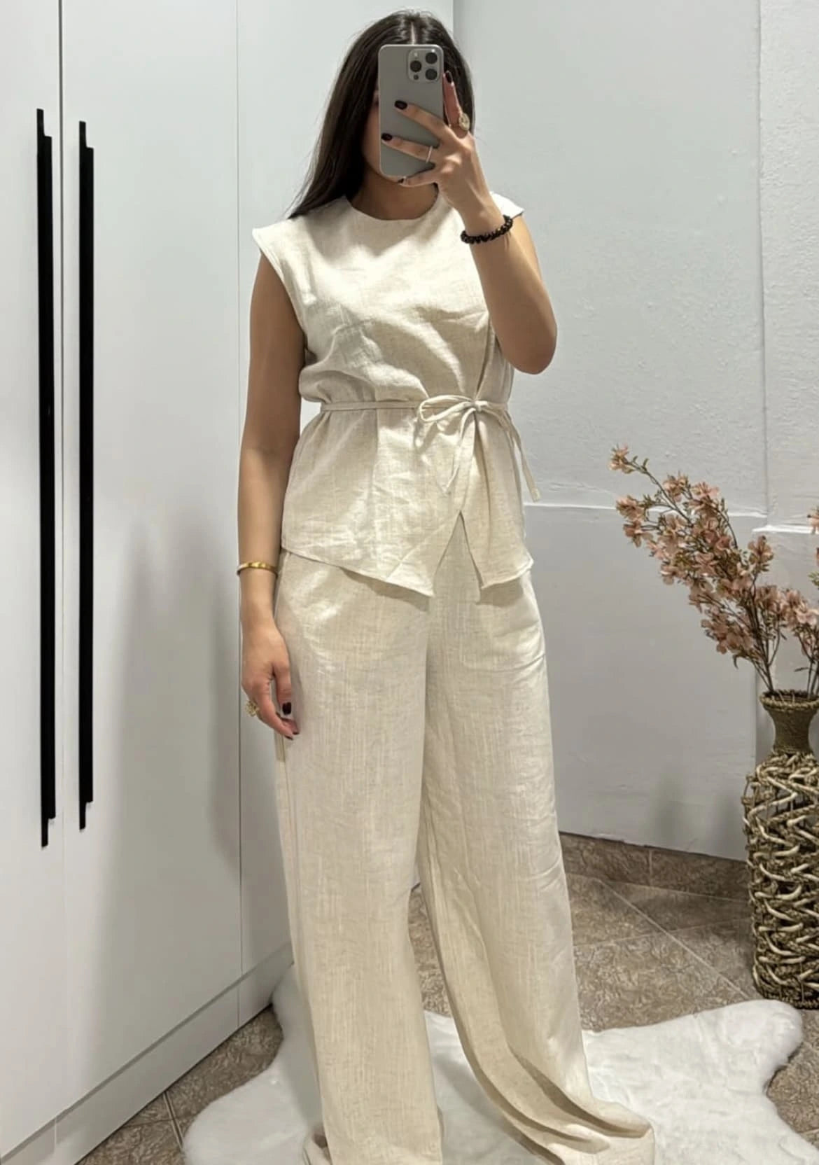 Ensemble beige en lin