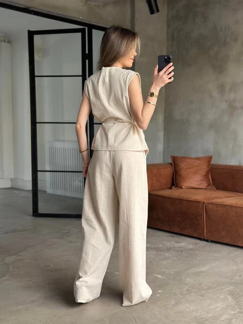 Ensemble beige en lin